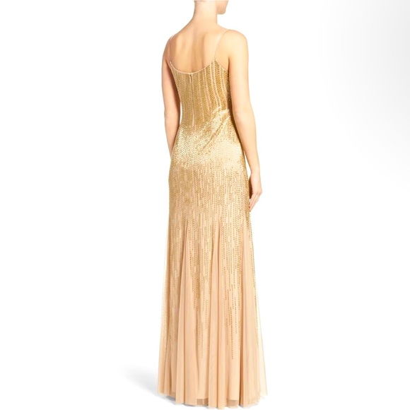 Adrianna Papell Gold/Champagne Fully Beaded Gown. - Picture 4 of 7